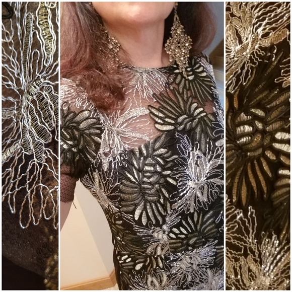 ELEGANT Black Dress Gold & Silver Embroidery - Picture 8 of 9